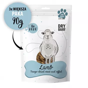 Liofilizowane przysmaki z jagnięciny dla psów PAKA ZWIERZAKA Lio Pepe Lamb XL 90 g — jednoskładnikowe kawałki XL
