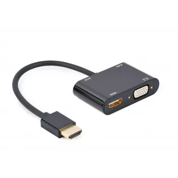 Adapter HDMI do VGA GEMBIRD A-HDMIM-HDMIFVGAF-01, wtyk HDMI, wyjście VGA, 0,15 m, czarny