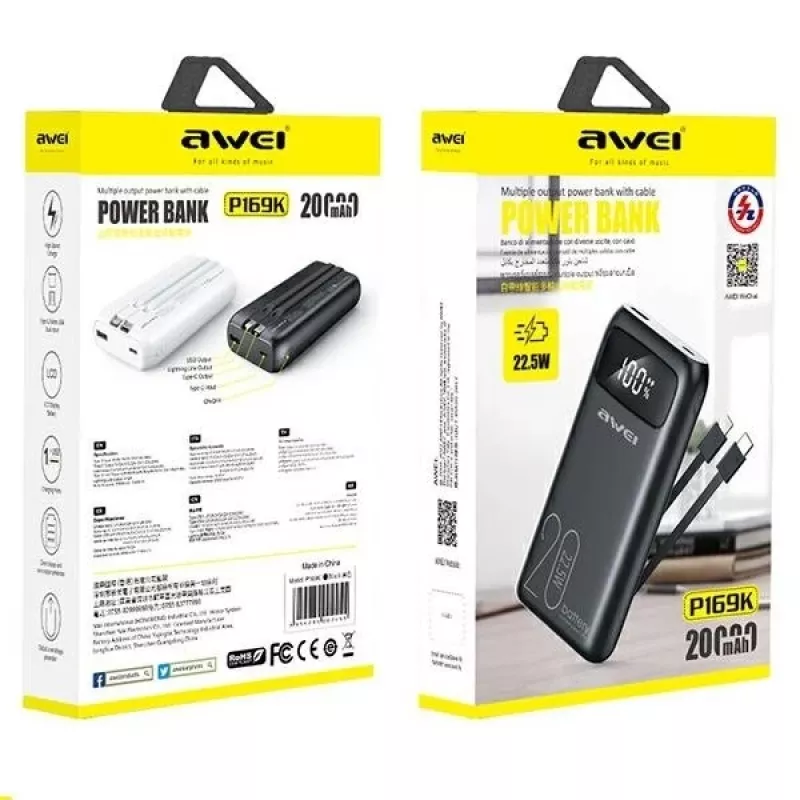 Powerbank 20000mAh P169 K 22.5W USB-C + kabel Apple