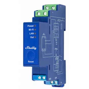 Wbudowany ściemniacz Shelly Pro Dimmer 0/1-10V PM — bezprzewodowy, 110–240V, 3W czuwanie, niebieski, 19×69×94 mm