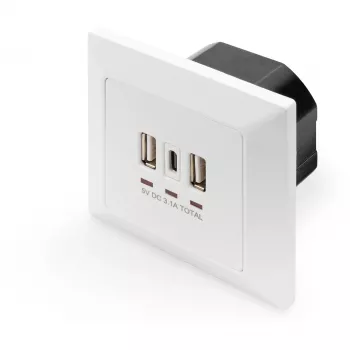 DIGITUS DA-70618 - wyjście USB - USB, USB Type C - 2 porty USB, 1 gniazdo USB-C - 3,1 A - RAL 9003, biel sygnałowa