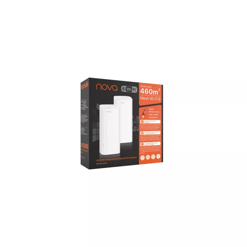 Router bezprzewodowy TENDA EX12 zestaw 2 szt. dwupasmowy 2.4/5 GHz Wi‑Fi 6E, 4 anteny wewnętrzne, 3 porty LAN