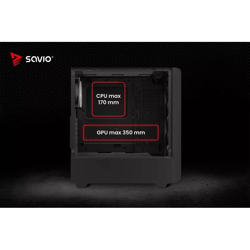 Obudowa PC Cube SAVIO Noctis Glass RGB — Czarny, ATX/Micro-ATX, 210×410×450 mm, 3×120 mm wentylatory z przodu