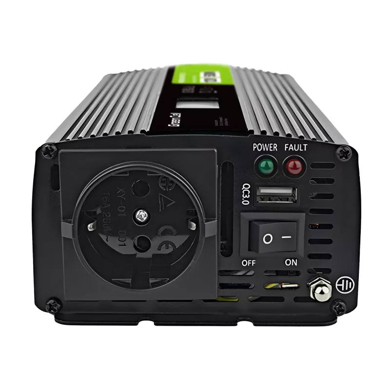 Przetwornica napięcia Green Cell PowerInverter LCD 12 V 500W/1000W do samochodu z wyświetlaczem - adapter/przetwornica czystej fali sinusoidalnej Auto Czarny