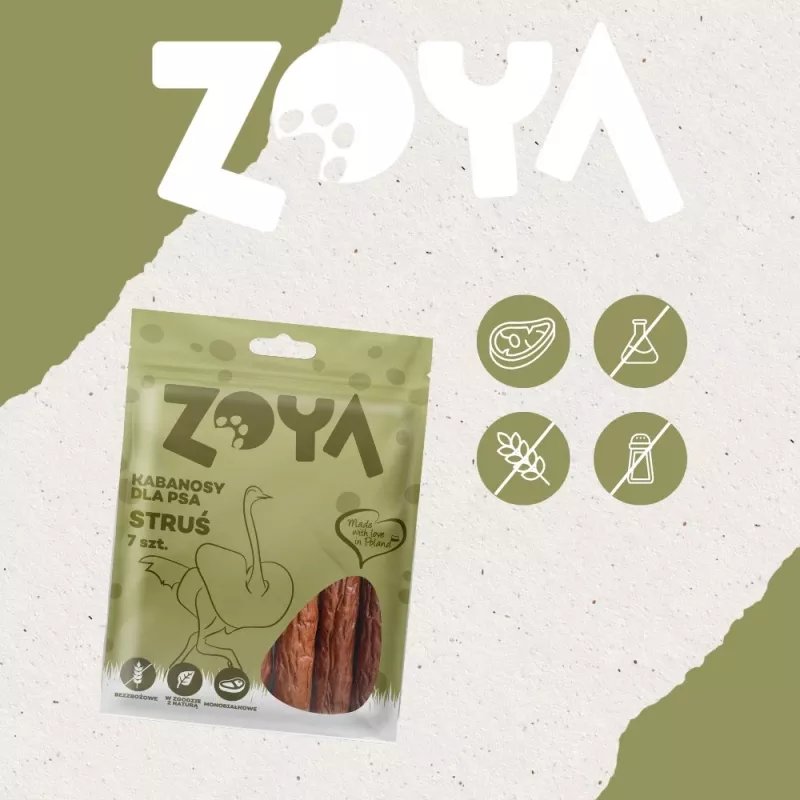 ZOYA Kiełbaski z mięsa strusia - przysmak dla psa - 7 szt.