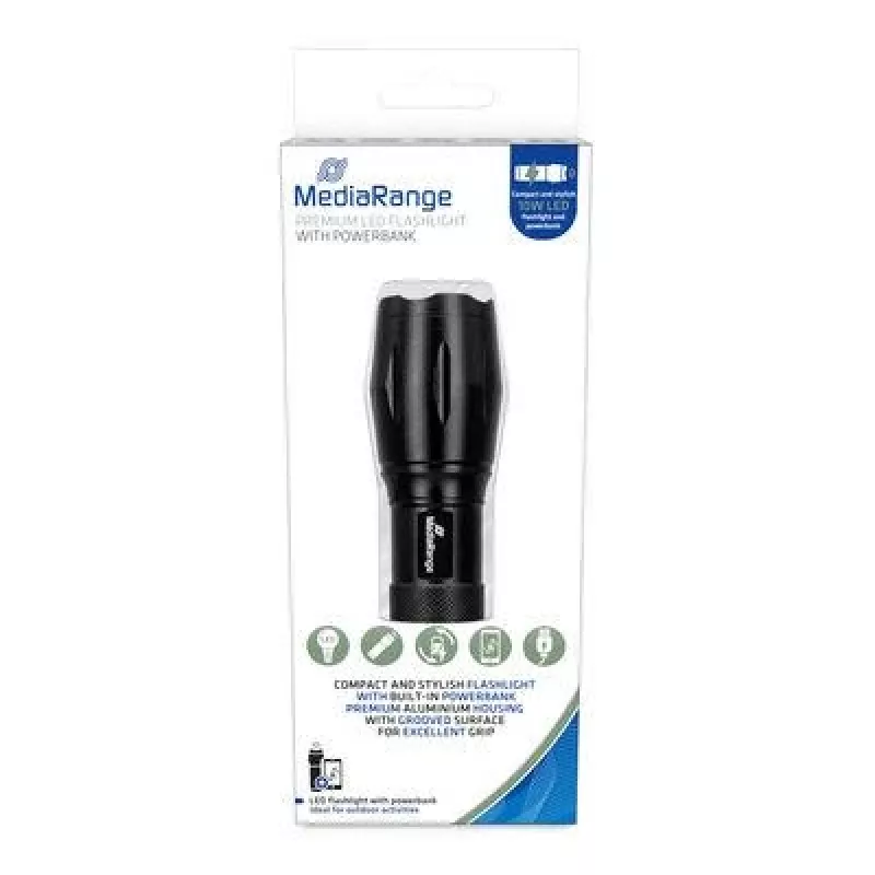 Lampa ręczna MediaRange MR735 Czarna LED 10W USB ładowalna