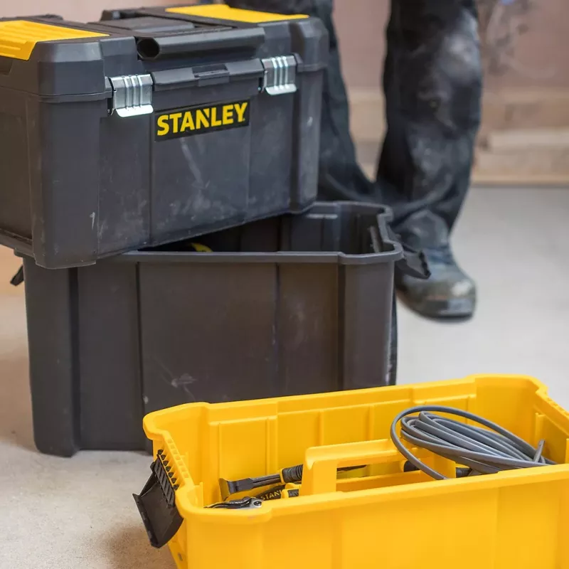 Twarda walizka na narzędzia Stanley Essential z tworzywa sztucznego, szara, żółta