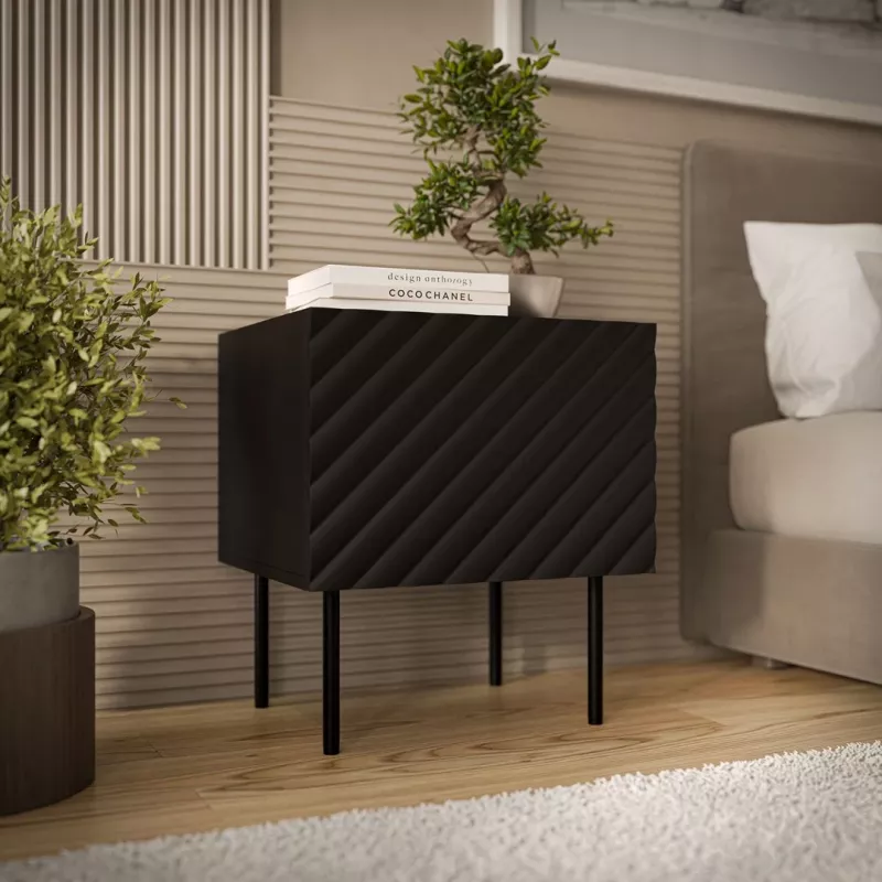 Szafka nocna Cama meble LUCCA, 2 szt., 47x40x52 cm, czarna, MDF/płyta wiórowa