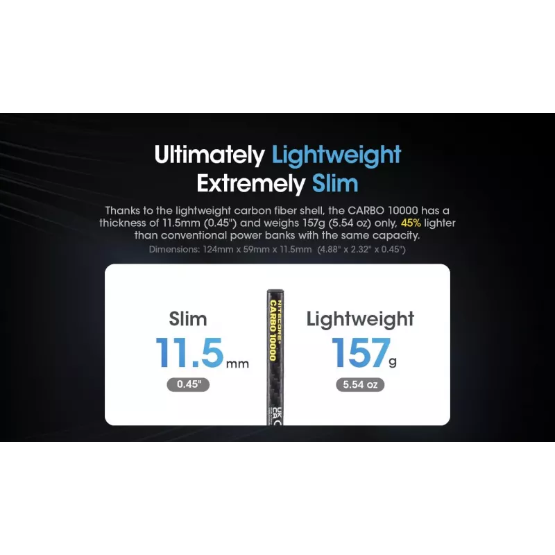 Przenośny powerbank Nitecore CARBO 10000 — litowo-jonowy 10000 mAh, 38 W PD, USB-A + USB-C, szary