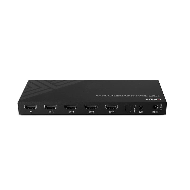 Lindy 4-portowy rozgałęźnik HDMI 8K60 z audio, HDMI, 4x HDMI, 3,5 mm, 7680 x 4320 pikseli, Czarny, Metal
