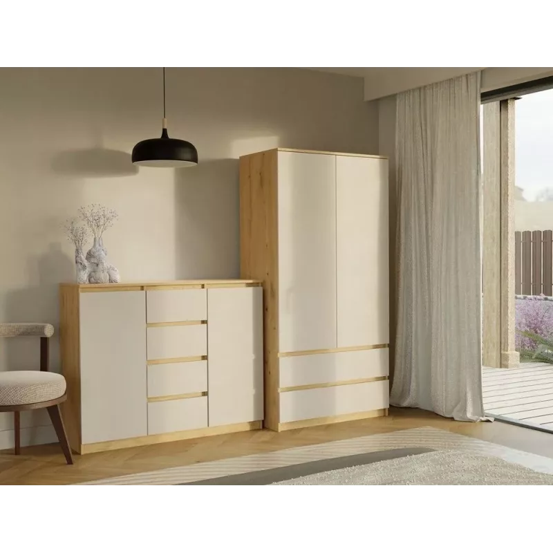 komoda z 2 drzwi i 4 szuflady, dąb artisan/kolor kaszmirowy