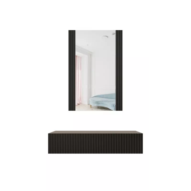 Toaletka z lustrem cama meble PAFOS 80×41,6×100 cm, rama MDF, 1 szuflada, matowa czerń