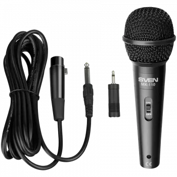 Mikrofon SVEN MK-110 (przewodowy, dynamiczny, metalowy, kabel 4,0 m, jack 6,3/3,5 mm, czarny)