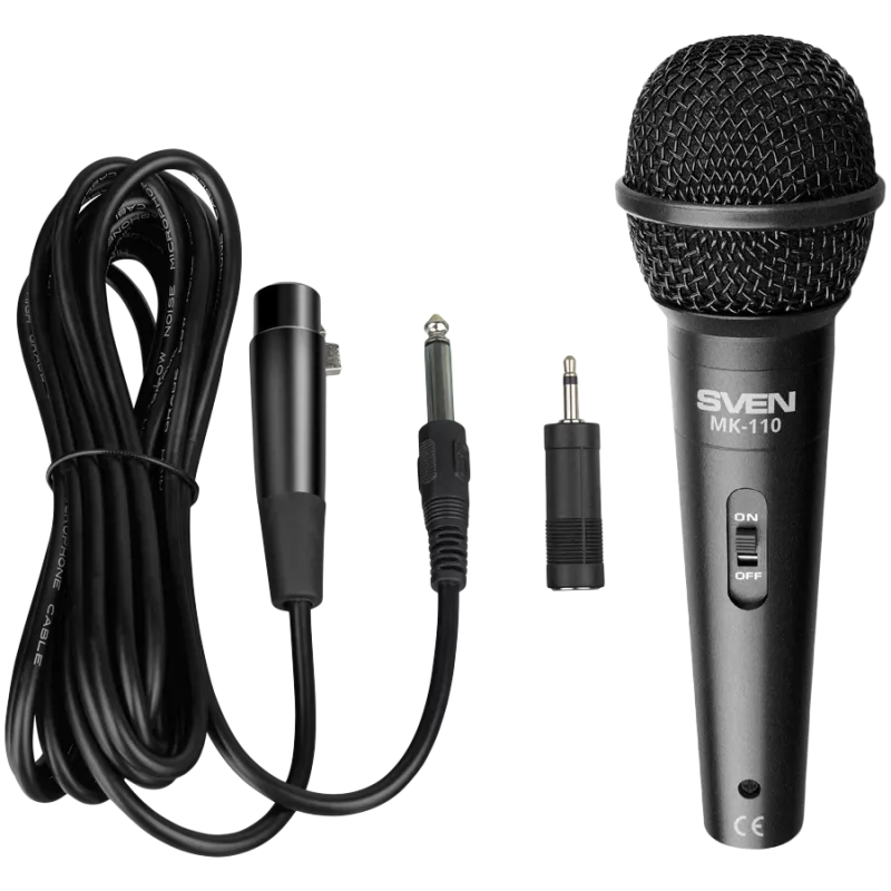 Mikrofon SVEN MK-110 (przewodowy, dynamiczny, metalowy, kabel 4,0 m, jack 6,3/3,5 mm, czarny)
