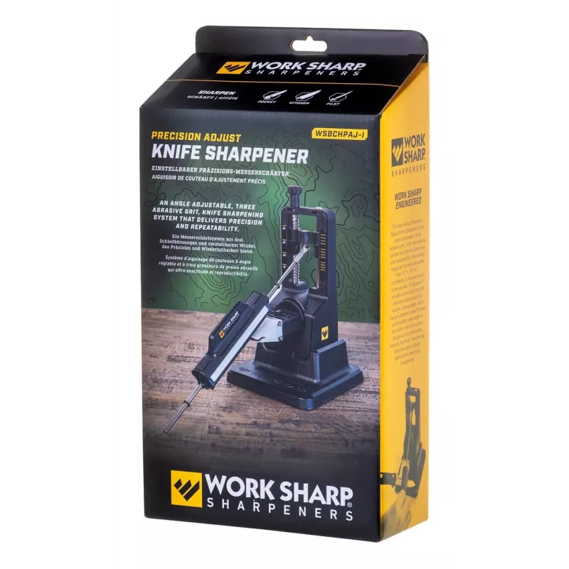 Ostrzałka do noży Work Sharp Precision Adjust 09DX164 z regulowanym kątem, ceramicznym prętem do gładzenia, diamentowymi płytkami, czarna, 243,8×165,1×143,3 mm