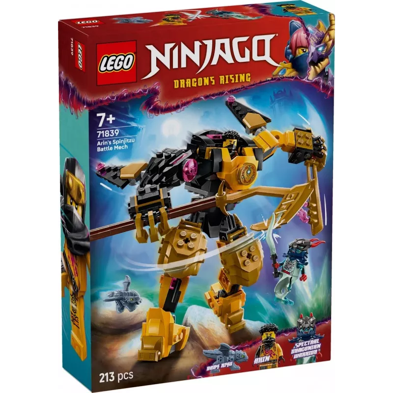 Zestaw konstrukcyjny LEGO NINJAGO 71839 Arin's Spinjitzu Battle Mech, 213 elementów, 2 minifigurki, wysokość 160 mm