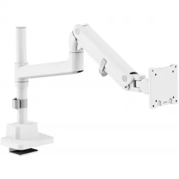 Uchwyt do monitora DIGITUS Single, zacisk, maks. 57 cali, udźwig 27 kg, VESA 75x75–100x100, biały