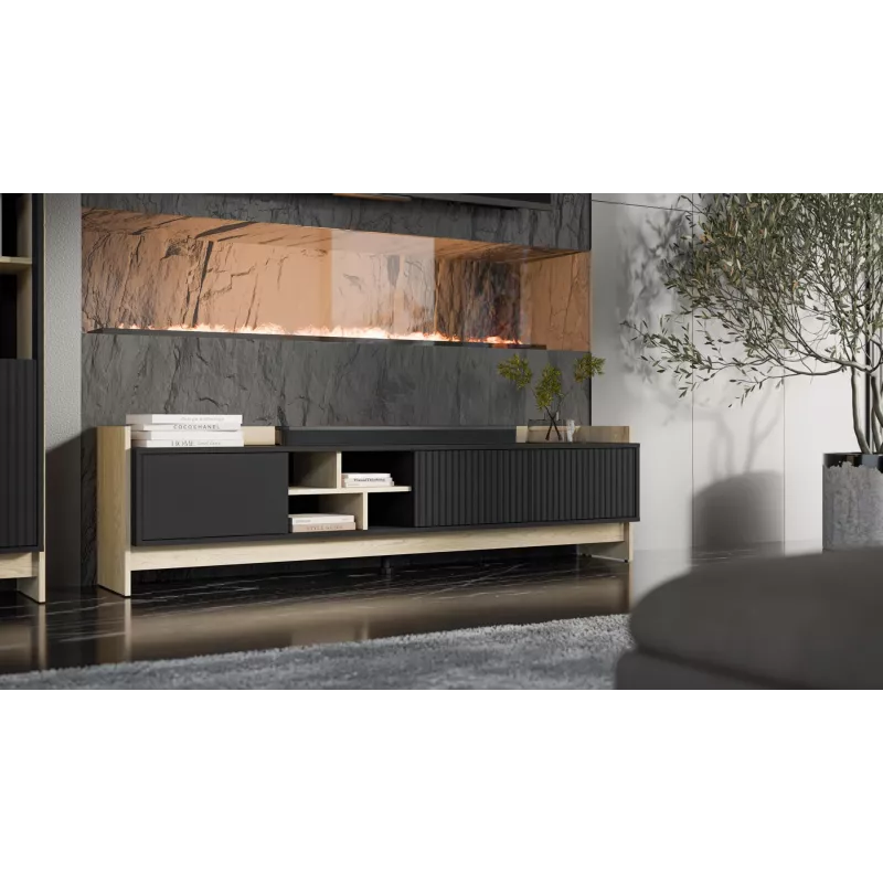 Cama RTV PORTO 3D Szafka 190x38x50 dąb/czarny