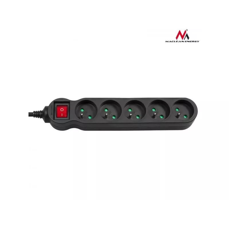 Przedłużacz sieciowy MACLEAN MCE185 — kabel 5 m, 5 gniazd AC typu F, do użytku wewnętrznego, czarny