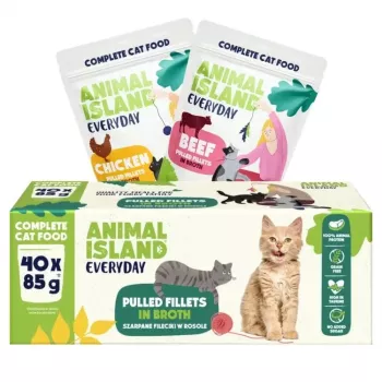 animal island Everyday mokra karma dla kota, filety z wołowiny i kurczaka w bulionie, 40 × 85 g, multipak