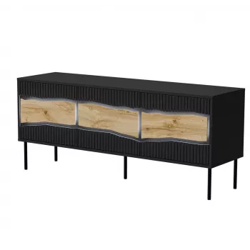 Szafka TV cama meble INSERTO 3D 143,5x40x61,5 cm czarna z LED, blat z płyty wiórowej