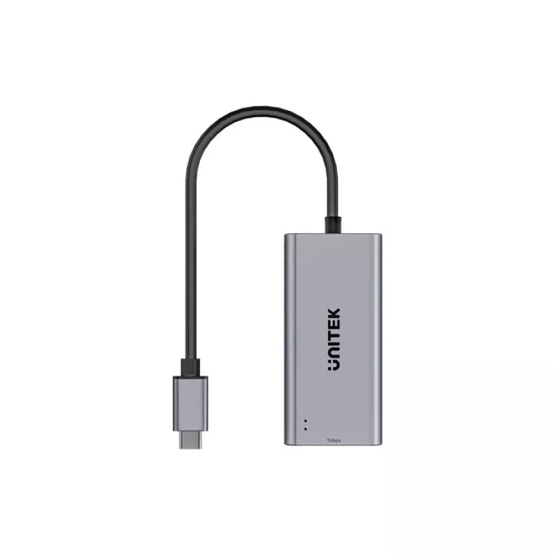 Adapter USB-C do RJ45 Unitek U1343AGY01 — Ethernet 5 Gb/s, USB-C (męski) do RJ45 (żeński), szary, kabel 0,15 m