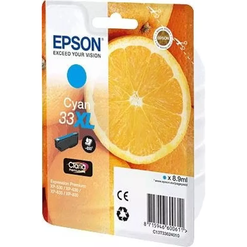 Wkład atramentowy Epson C13T33624010 Oryginalny cyjan, 8,9 ml, wydajność 650 stron, 1 szt.