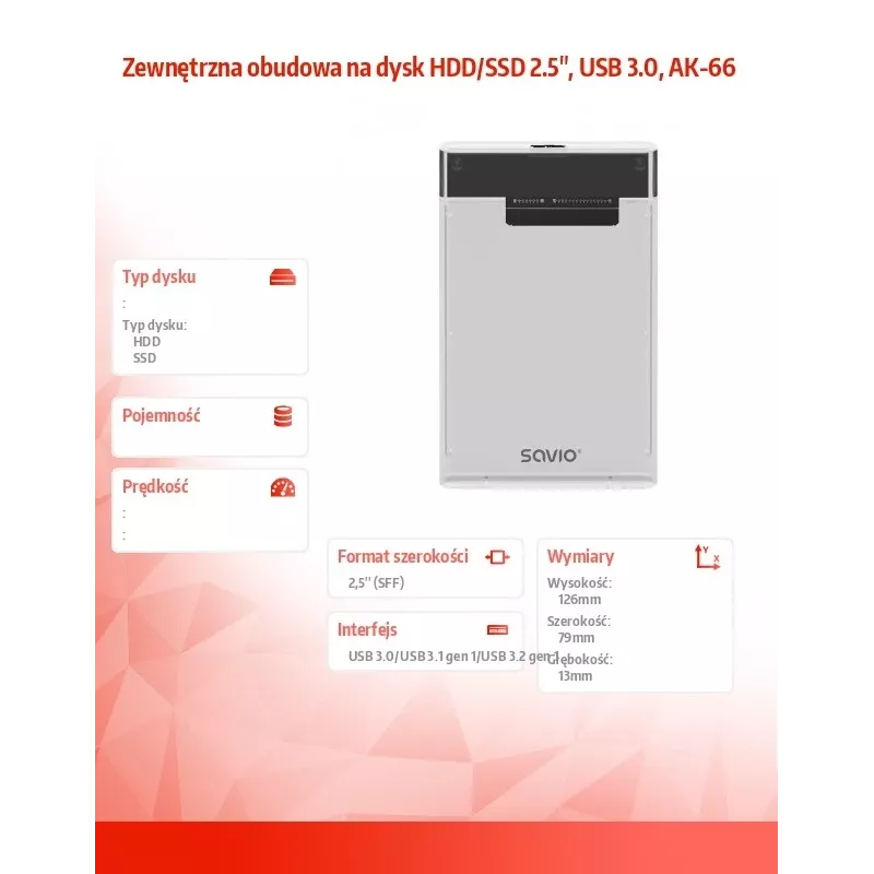 Obudowa HDD/SSD Savio AK-66