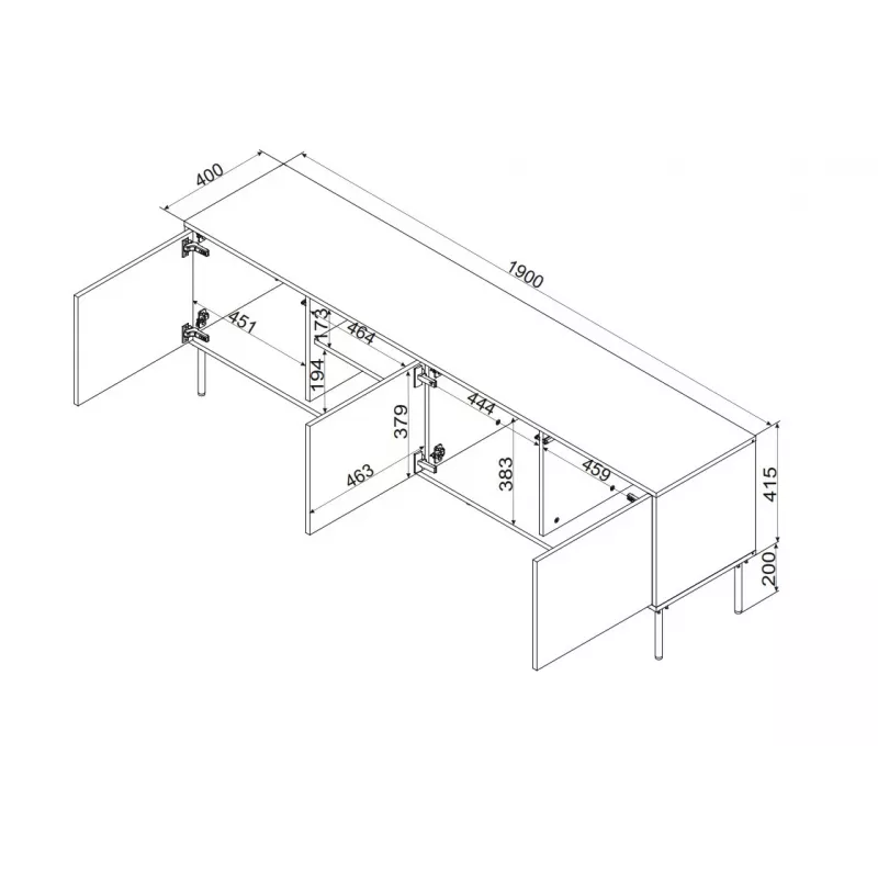 TV cabinet cama meble INSERTO 3D1W 190x40x62 cm wykończenie cashmere z LED