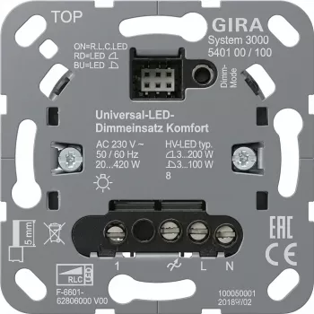 Moduł ściemniacza podtynkowego Gira S3000 Uni-LED-Dimmeins. Komfort 540100 do oświetlenia LED
