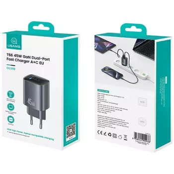 Ładowarka T66 45W GaN CC290 USB-A + USB-C