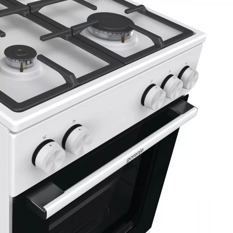 Wolnostojąca kuchenka gazowa z piekarnikiem Gorenje GG5A10WFFM — płyta 4-palnikowa, piekarnik 70 L, emaliowany blat, biały