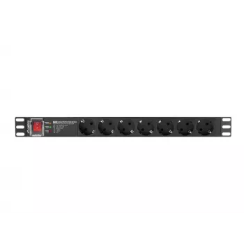 Listwa zasilająca LANBERG PDU-PRO-07F-0200-BK — listwa PDU 1U do szaf rack, 7 gniazd typu F, 16 A, kabel 2 m, czarna