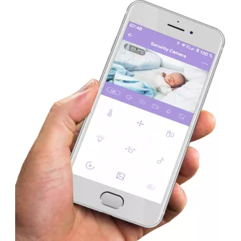 Wewnętrzna kamera panoramiczna Wi‑Fi Olympia BC 2000 — 2 MP, 1080p, 330° w poziomie / 145° w pionie, 2,4 GHz, Android/iOS (fioletowy/biały)