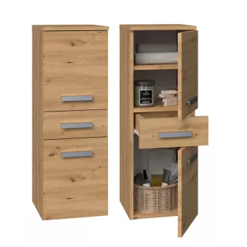 Szafka łazienkowa Top e Shop NEL V DDS ARTISAN — wolnostojąca, rama w kolorze dębu, 3 półki, 300×300×850 mm