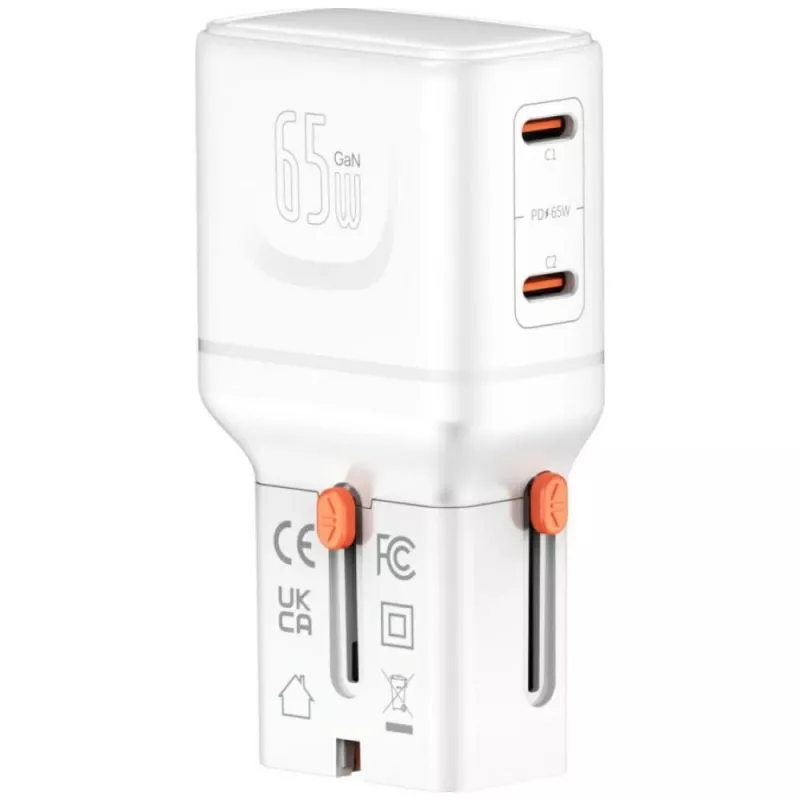 Ładowarka podróżna World 65W USB-C + USB-A biała