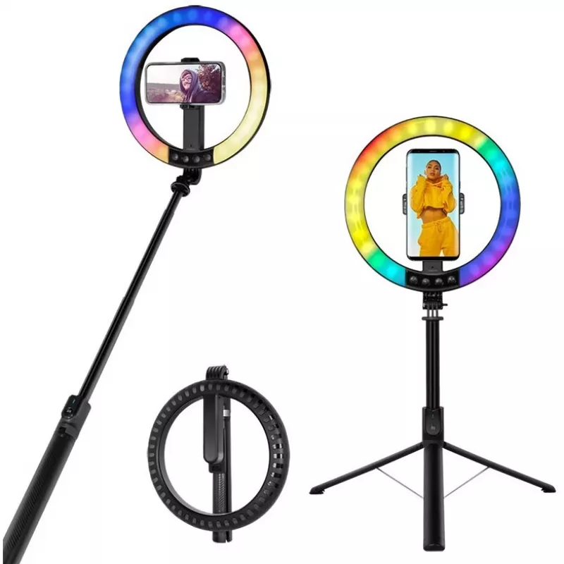 LogiLink lampa pierścieniowa do smartfona z kijkiem do selfie i statywem, średnica 20 cm (AA0156)