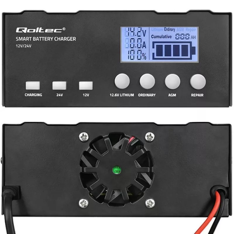 Ładowarka do akumulatorów QOLTEC 52491 mikroprocesorowa 12 V / 12,6 V / 24 V z LCD