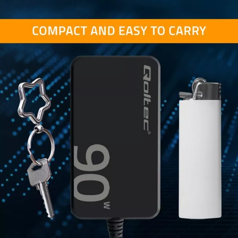 Qoltec 90W GaN Super Fast SLIM Ładowarka ścienna | XP | 5-20V | 4,5A | USB-C 3.1 | Laptop | MacBook | Smartfon | + kabel