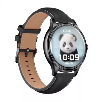 Smartwatch Colmi L28 z czarnym paskiem silikonowym i czarnym skórzanym
