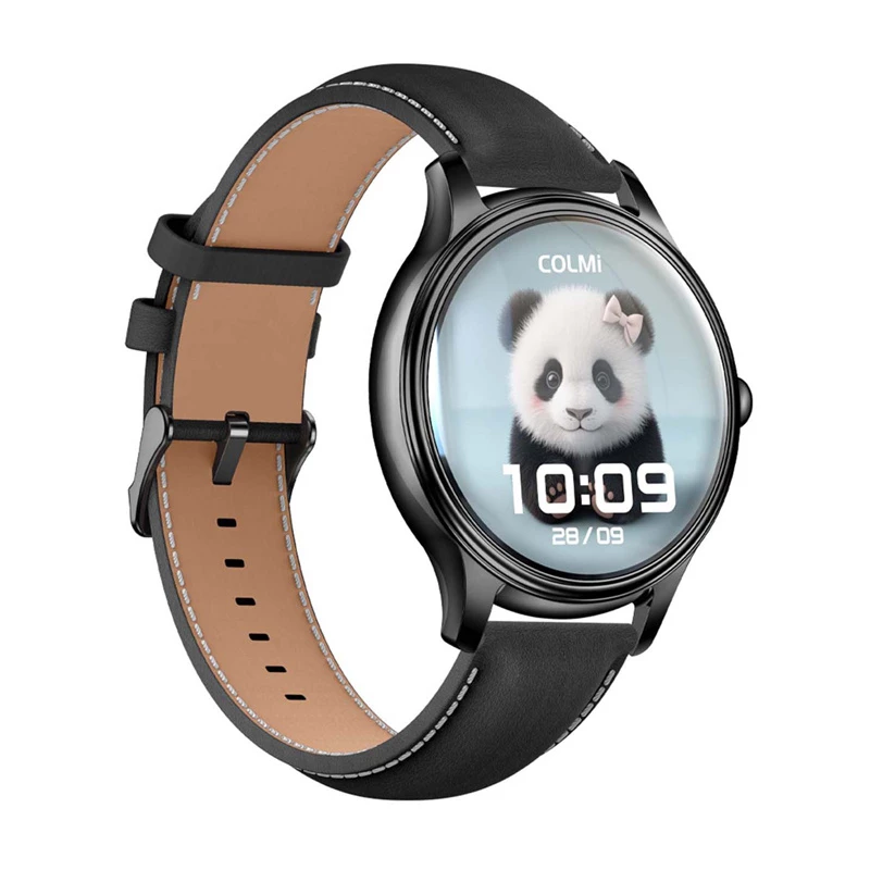 Smartwatch Colmi L28 z czarnym paskiem silikonowym i czarnym skórzanym
