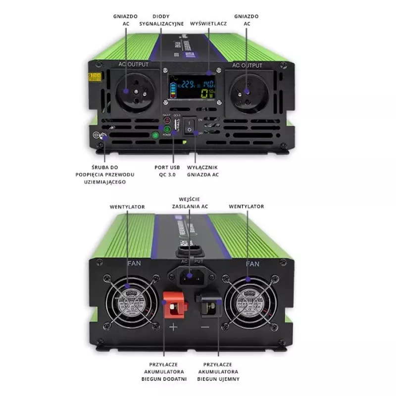 Przetwornica samochodowa Qoltec Monolith 6000 W Zielona 12 V