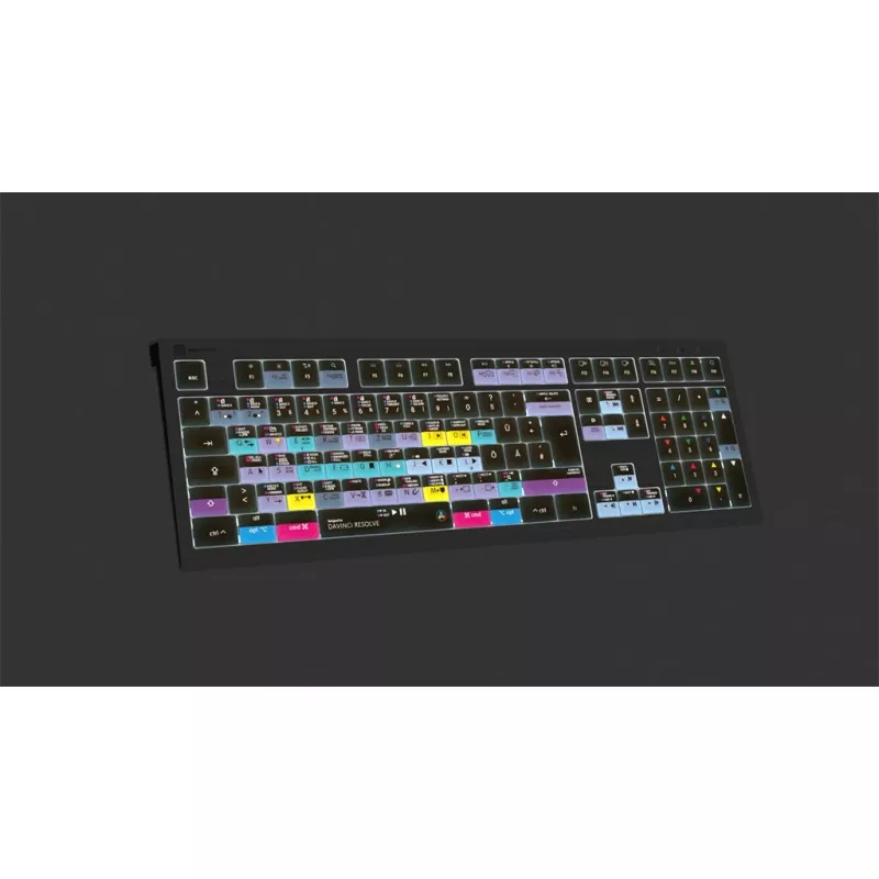 Logickeyboard ASTRA 2 klawiatura DaVinci Resolve do Maca, pełnowymiarowa, przewodowa USB, mechanizm nożycowy, QWERTZ niemiecka, czarna