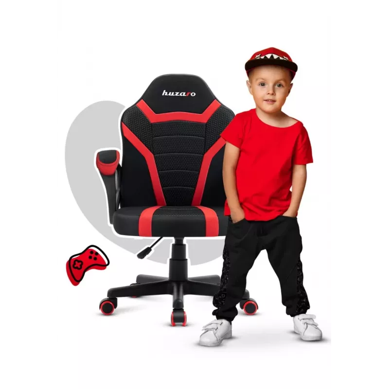 Fotel gamingowy dla dzieci Huzaro Ranger 1.0 Czerwony Mesh, czarny, czerwony