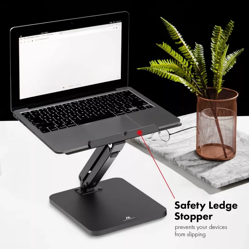 Podstawka biurkowa Maclean pod monitor lub laptop, ze sprężyną gazową, do pracy na stojąco i siedząco, czarna, MC-493