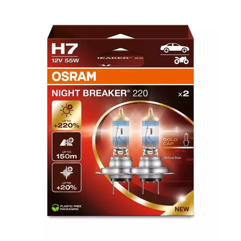 Halogen Headlight Bulb osram H7 NIGHT BREAKER 220 — twin pack (model 64210NB220-2HB)