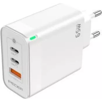 PEDEA Szybka ładowarka „Triple“ 65W GaN USB-C PD USB-A biała - zasilacz - USB Type C