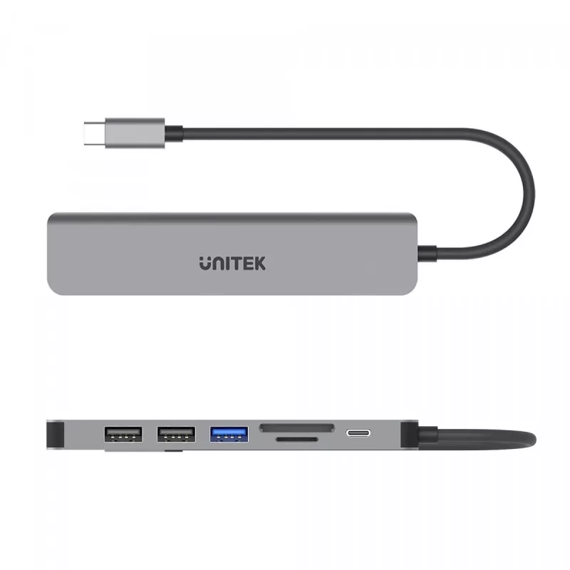 USB-C Hub Unitek 7in1 Aluminium PD 100W 5 Gbps — wieloportowy adapter z Power Delivery