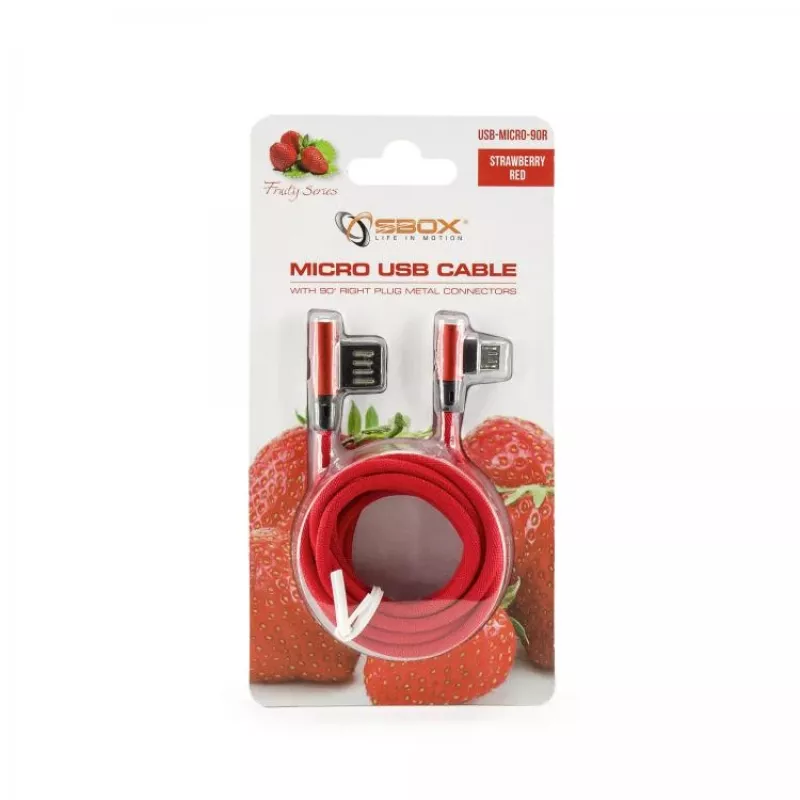 Sbox USB->Micro USB 90 M/M 1.5m USB-MICRO-90R truskawkowo-czerwony