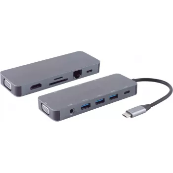 Stacja dokująca do laptopa S/CONN 14-05028 przewodowa USB 3.2 Gen 1 Type-C szara